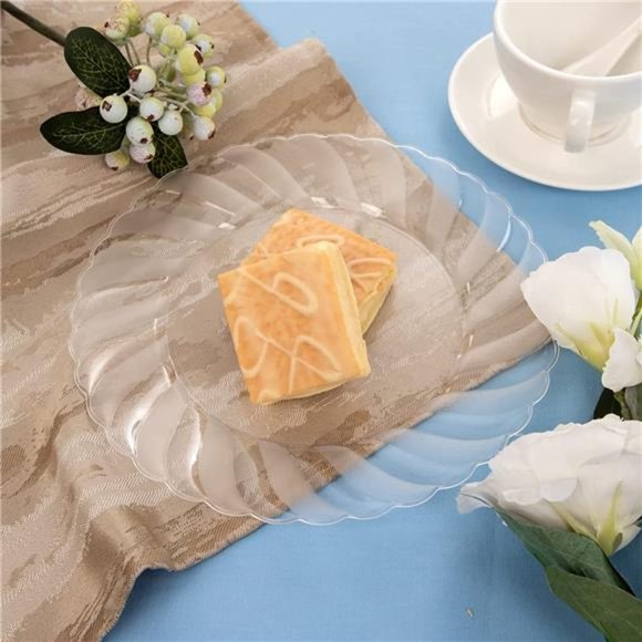 100 Pieces Clear Plastic Plates - 9 Inch Clear Disposable Plates - Washable - Picture 7 of 7
